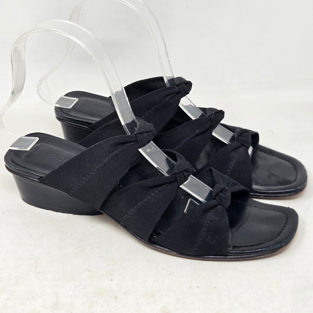 Donald J Pliner Black Triple Knot Slide Sandals Square Toe Wedge Spain Womens 8M